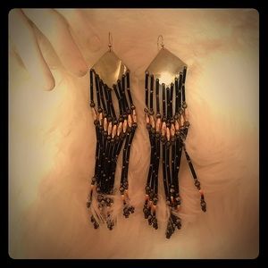 Long vintage beaded earrings. Handmade 80’s